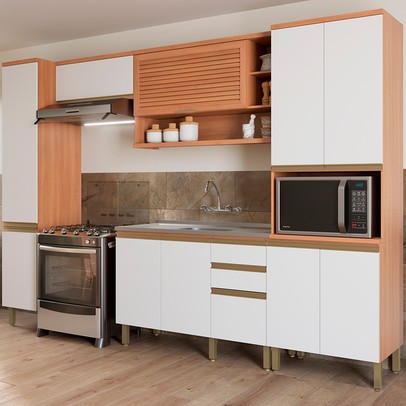 Cozinha Completa Macadâmia 10 Portas 3 Gavetas Freijó/Branco 914428 - Telasul