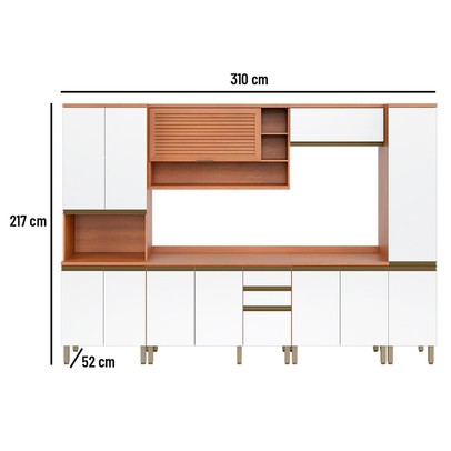 Cozinha Completa Macadâmia 12 Portas 3 Gavetas Freijó/Branco 914431 - Telasul