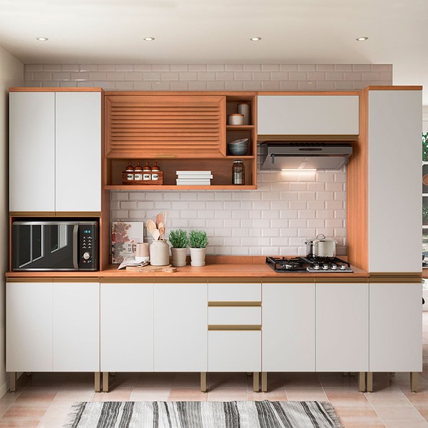 Cozinha Completa Macadâmia 12 Portas 3 Gavetas Freijó/Branco 914431 - Telasul