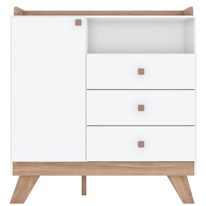 Cômoda Infantil Confete 1 Porta 3 Gavetas Branco/Jequitibá - Henn