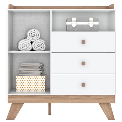 Cômoda Infantil Confete 1 Porta 3 Gavetas Branco/Jequitibá - Henn