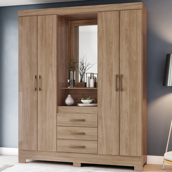 Guarda-Roupa Solteiro 4 Portas 3 Gavetas Jequitibá B24 - Briz