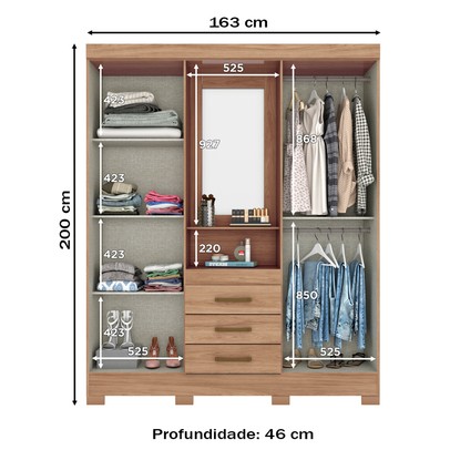 Guarda-Roupa Solteiro 4 Portas 3 Gavetas Jequitibá B24 - Briz