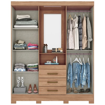 Guarda-Roupa Solteiro 4 Portas 3 Gavetas Jequitibá B24 - Briz