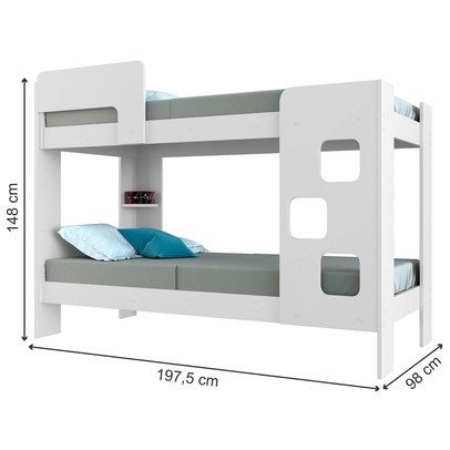 Beliche Vegas 100% Mdf 1 Prateleira com Escada e Grade de Segurança Branco - Tigus