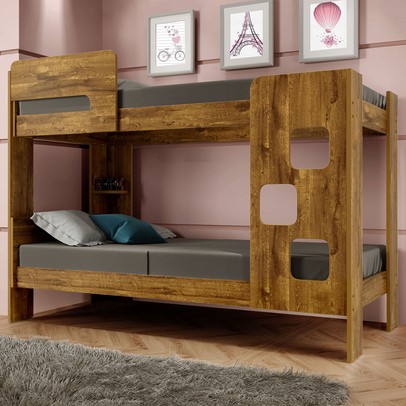 Beliche Vegas 100% Mdf 1 Prateleira com Escada e Grade de Segurança Ypê - Tigus