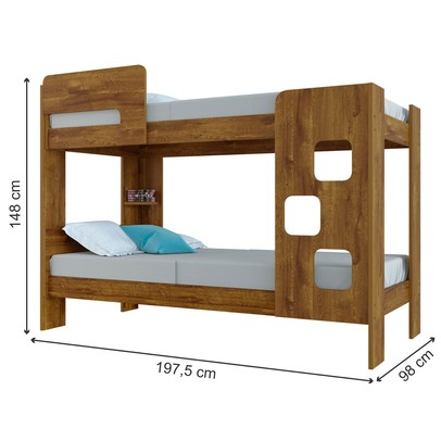 Beliche Vegas 100% Mdf 1 Prateleira com Escada e Grade de Segurança Ypê - Tigus