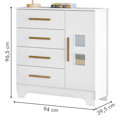 Cômoda Fly 1 Porta 4 Gavetas Branco - Tigus