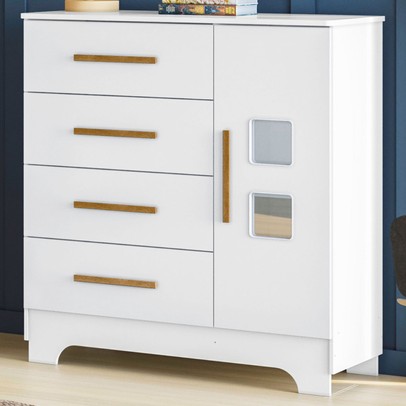 Cômoda Fly 1 Porta 4 Gavetas Branco - Tigus