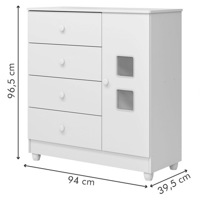 Cômoda de Bebê Life 1 Porta 4 Gavetas Branco - Tigus