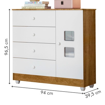 Cômoda de Bebê Life 1 Porta 4 Gavetas Branco/Ypê - Tigus