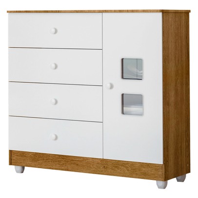 Cômoda de Bebê Life 1 Porta 4 Gavetas Branco/Ypê - Tigus