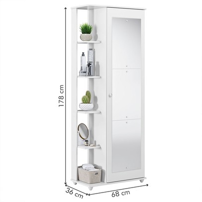 Sapateira Nina com Espelho 1 Porta 4 Prateleiras Branco - Tigus