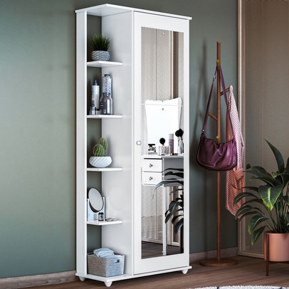 Sapateira Nina com Espelho 1 Porta 4 Prateleiras Branco - Tigus