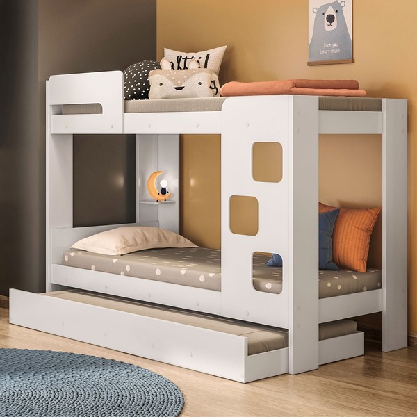 Treliche Vegas 1 Prateleira com Escada e Grade de Proteção Branco - Tigus