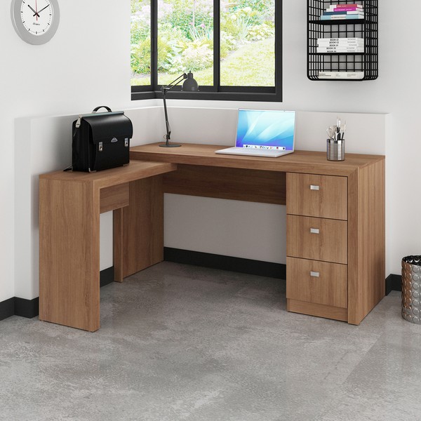 Mesa para Escritório 3 Gavetas Amendoa Me4101 - Tecno Mobili