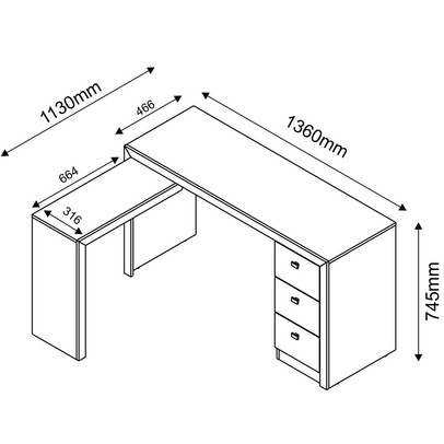 Mesa para Escritório 3 Gavetas Amendoa Me4101 - Tecno Mobili