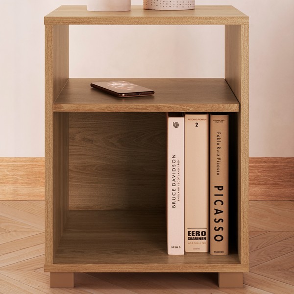 Mesa de Cabeceira Siena 2 Prateleiras Aveiro Oak - Completa Móveis
