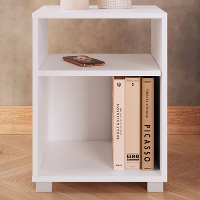 Mesa de Cabeceira Siena 2 Prateleiras Branco - Completa Móveis