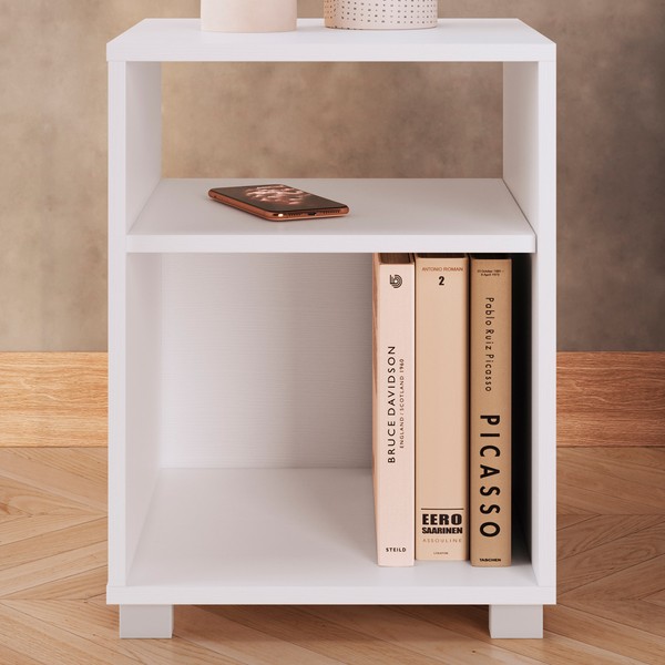 Mesa de Cabeceira Siena 2 Prateleiras Branco - Completa Móveis