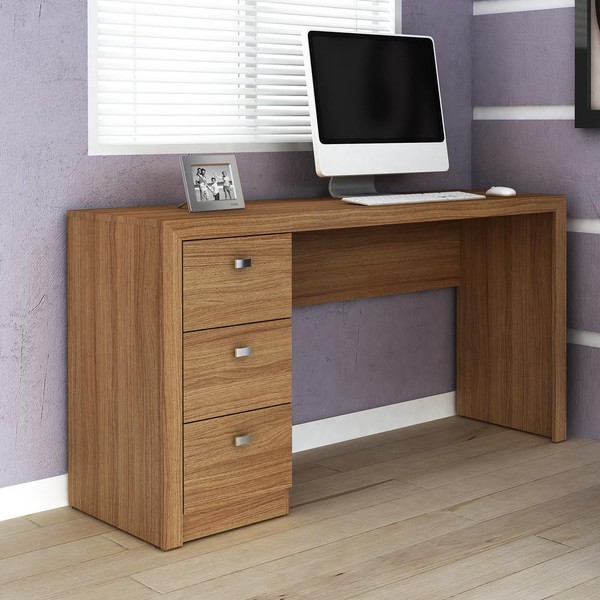 Mesa para Computador 3 Gavetas Amendoa Me4102 - Tecno Mobili