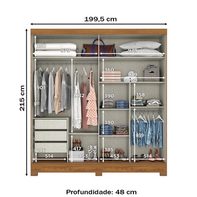 Guarda-Roupa Solteiro 2 Portas 3 Gavetas Nature/Off White B352 - Briz