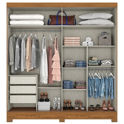 Guarda-Roupa Solteiro 2 Portas 3 Gavetas Nature/Off White B352 - Briz