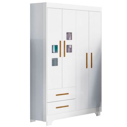Guarda-Roupa Infantil Fly 4 Portas 2 Gavetas Branco - Tigus