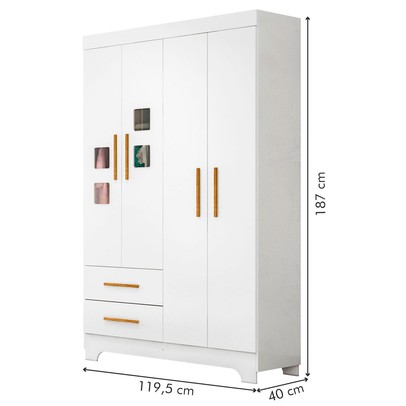 Guarda-Roupa Infantil Fly 4 Portas 2 Gavetas Branco - Tigus