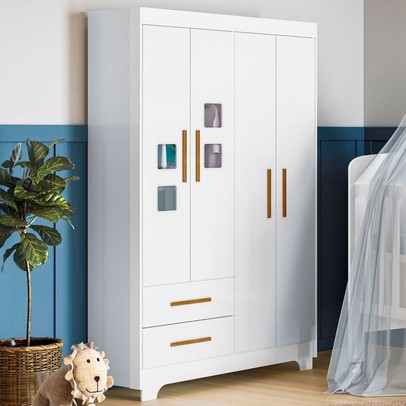 Guarda-Roupa Infantil Fly 4 Portas 2 Gavetas Branco - Tigus