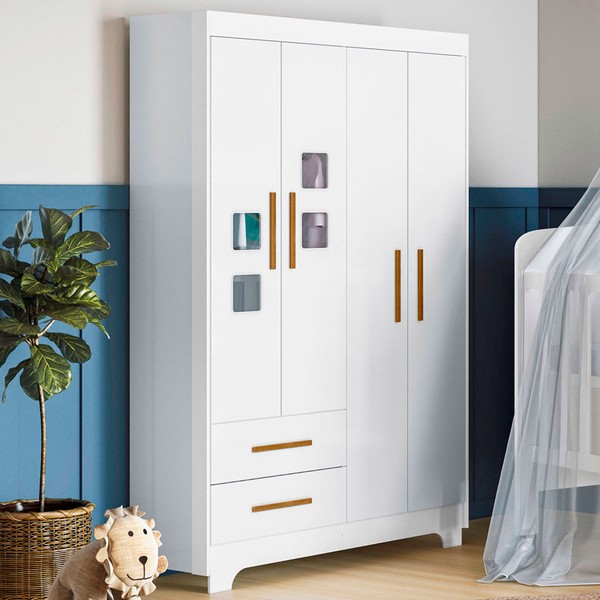 Guarda-Roupa Infantil Fly 4 Portas 2 Gavetas Branco - Tigus