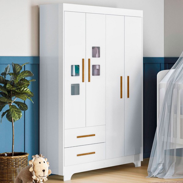 Guarda-Roupa Infantil Fly 4 Portas 2 Gavetas Branco - Tigus