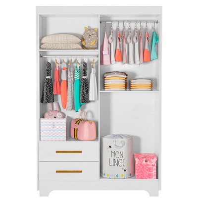 Guarda-Roupa Infantil Fly 4 Portas 2 Gavetas Branco - Tigus
