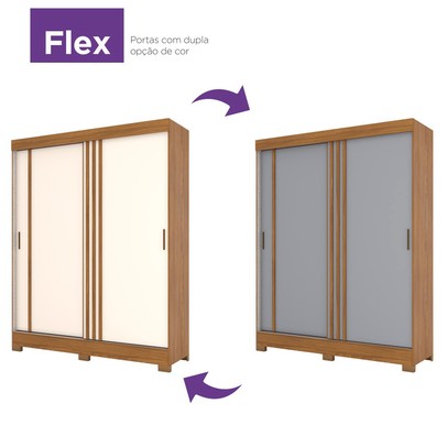 Guarda-Roupa Solteiro 2 Portas 2 Gavetas Flex Nature/Off White/Cinza B353 - Briz