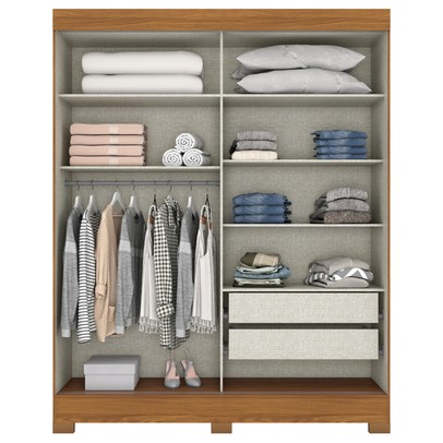 Guarda-Roupa Solteiro 2 Portas 2 Gavetas Flex Nature/Off White/Cinza B353 - Briz