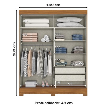 Guarda-Roupa Solteiro 2 Portas 2 Gavetas Flex Nature/Off White/Cinza B353 - Briz