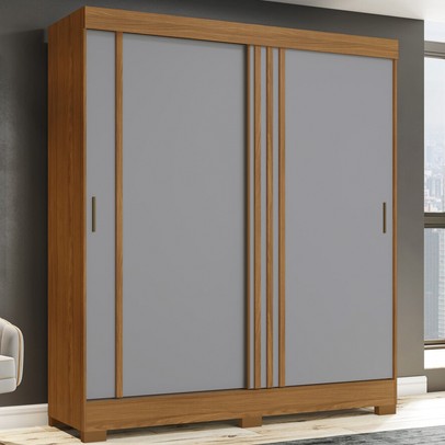 Guarda-Roupa Solteiro 2 Portas 2 Gavetas Flex Nature/Off White/Cinza B353 - Briz