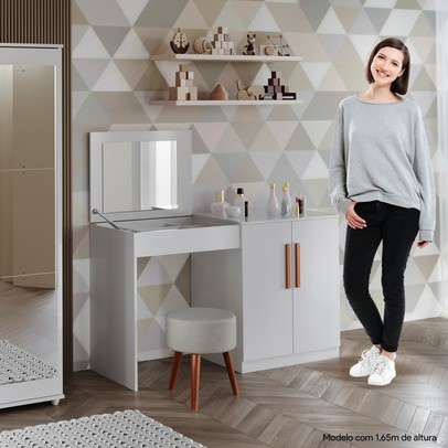 Penteadeira Multiuso 2 Portas com Espelho Branco - Tigus Baby