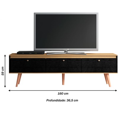 Rack para TV Até 65 Polegadas Memphis 3 Portas Carvalho Dakar/Preto - Soluzione