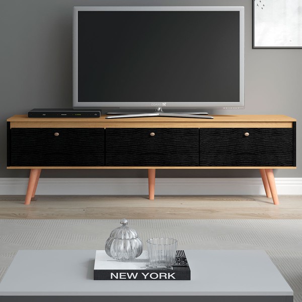 Rack para TV Até 65 Polegadas Memphis 3 Portas Carvalho Dakar/Preto - Soluzione