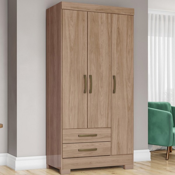 Guarda-Roupa Solteiro 3 Portas 2 Gavetas Jequitibá Brilho Be16 - Briz