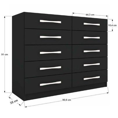 Cômoda Vitoria 10 Gavetas Preto - Panorama Móveis