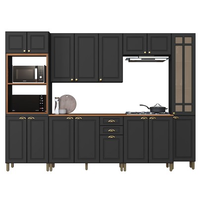 Cozinha Completa Firenze 16 Portas 2 Gavetas com Vidro 6171.101 Chumbo - Indékes