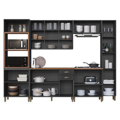Cozinha Completa Firenze 16 Portas 2 Gavetas com Vidro 6171.101 Chumbo - Indékes