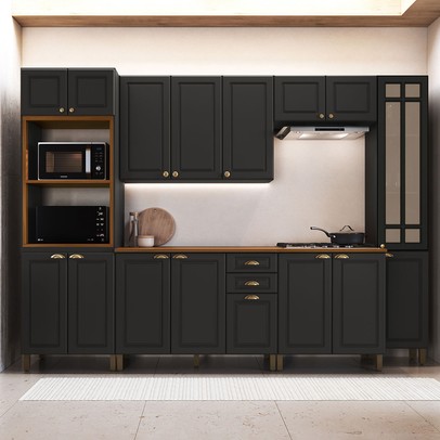 Cozinha Completa Firenze 16 Portas 2 Gavetas com Vidro 6171.101 Chumbo - Indékes