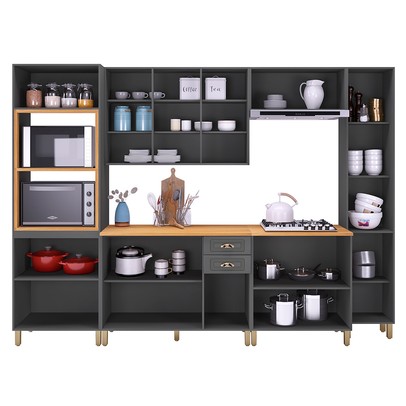 Cozinha Completa Firenze 16 Portas 2 Gavetas com Vidro 6171.104 Chumbo - Indékes
