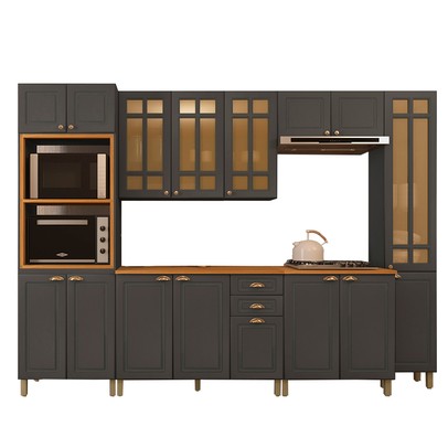 Cozinha Completa Firenze 16 Portas 2 Gavetas com Vidro 6171.104 Chumbo - Indékes