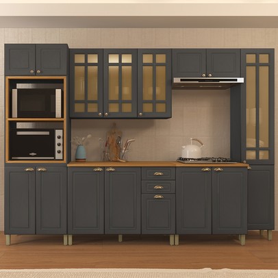 Cozinha Completa Firenze 16 Portas 2 Gavetas com Vidro 6171.104 Chumbo - Indékes