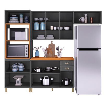 Cozinha Completa Firenze 12 Portas 2 Gavetas com Vidro 6171.103 Chumbo - Indékes
