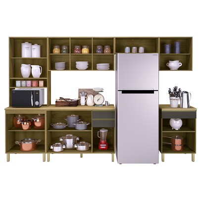 Cozinha Completa Dinamarca 13 Portas 3 Gavetas Castani/Chumbo - Indekes